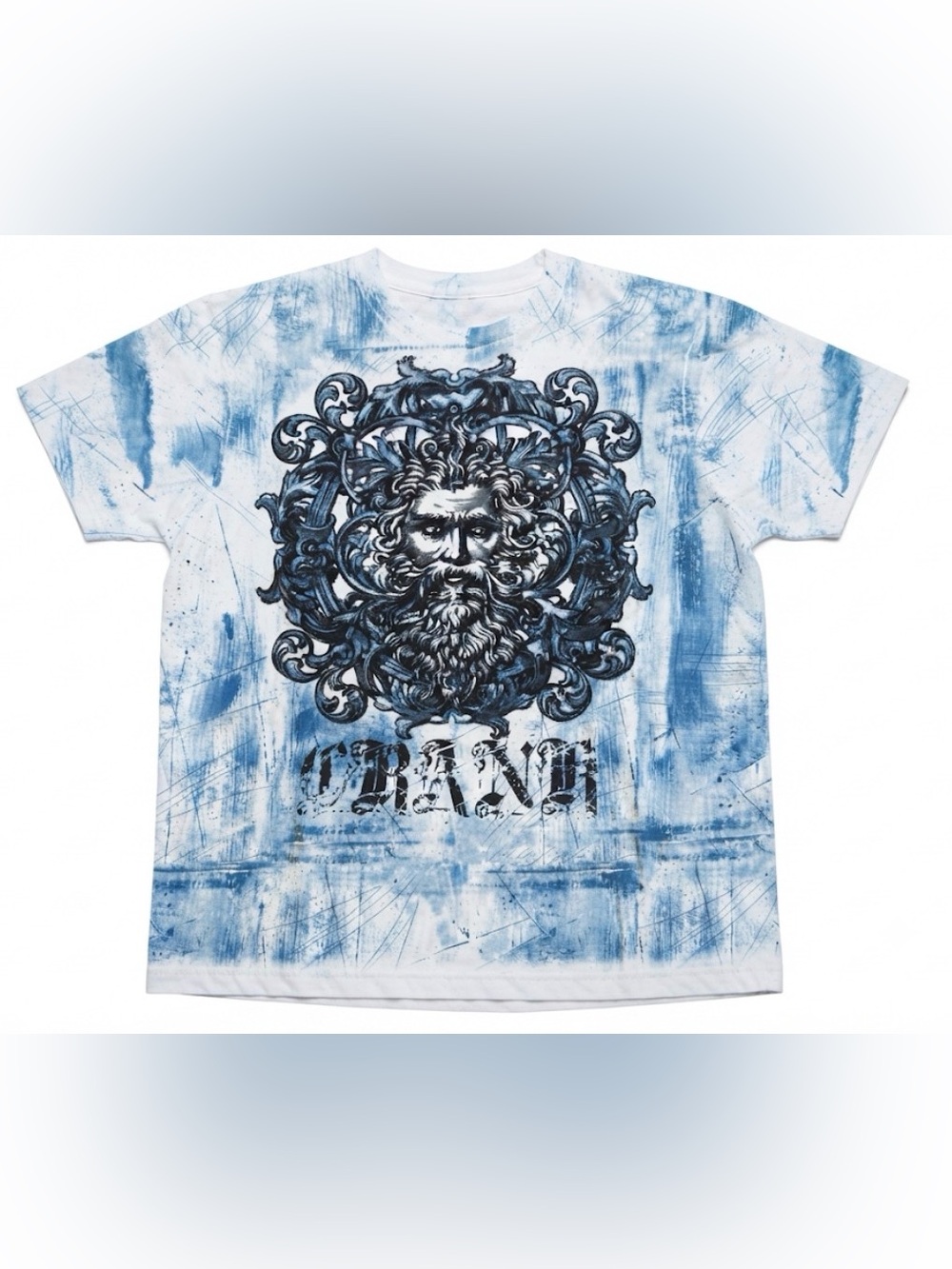 Ten Men Graphic T-Shirt 2XL Blue White All Over Print Crown Crest Baroque